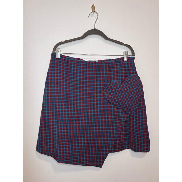 VIVETTA Skirt Women's 46 Red Blue Plaid Heart Made In Italy Whimsy Asymmetrical - Picture 1 of 8